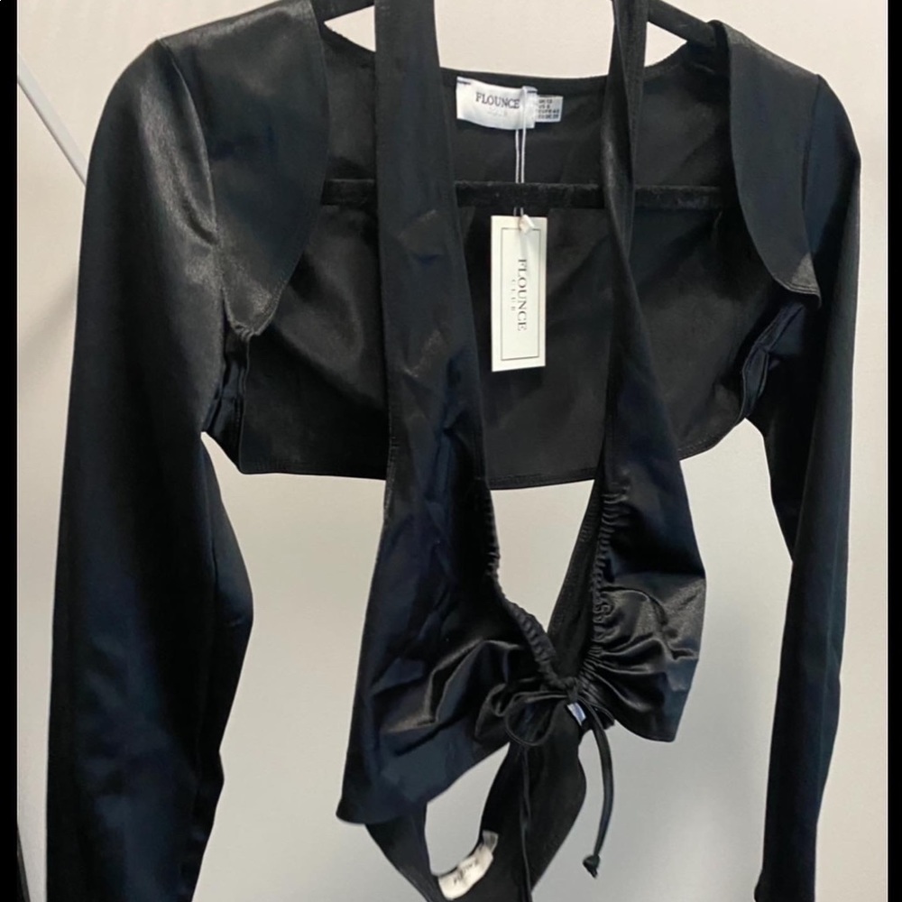 2pc Black Satin Halter w/ Shrug